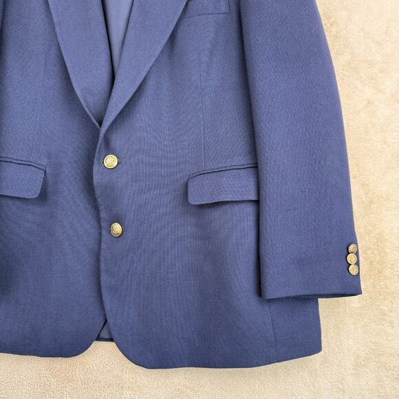 VTG Haggar Blazer Jacket Mens 44 Navy Blue Solid Wool Sport Coat Imperial USA - Picture 6 of 13